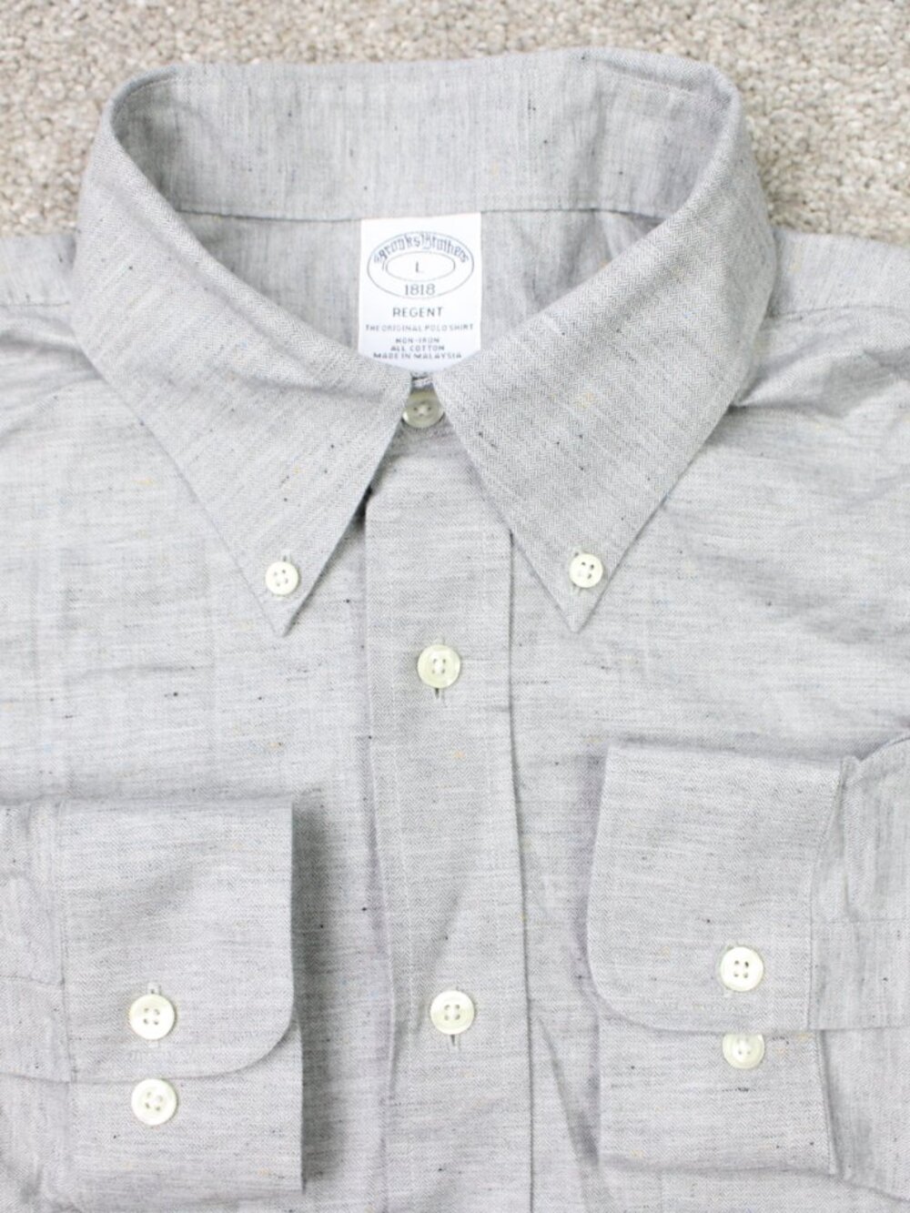 Brooks Brothers 1816 Shirt Mens Large Gray Regent Non-Iron Cotton Long Sleeve